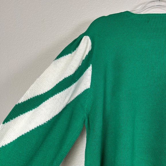 Maurada women plus size 2X knit sweater green white mohair blend chevron varsity - Picture 9 of 11